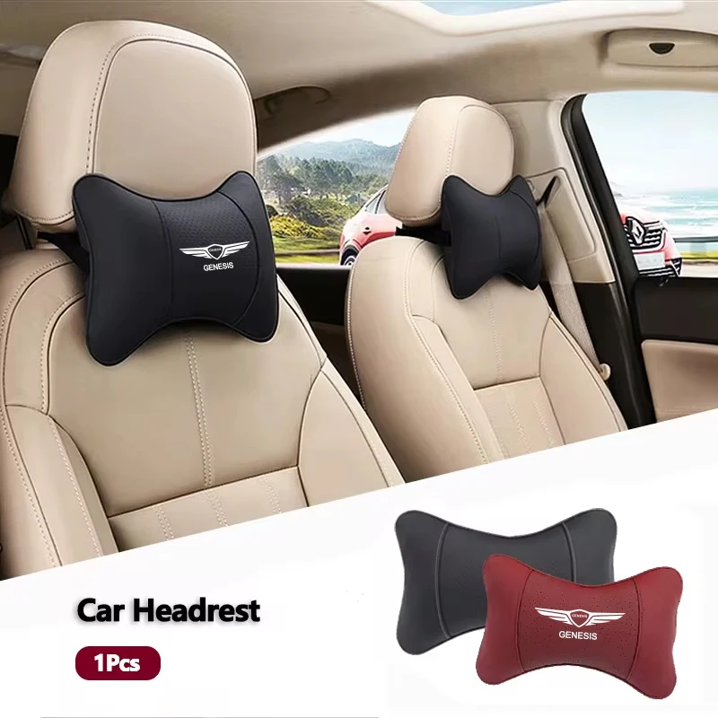 Car Seat Neck Pillow Breathable Auto Head Neck Rest Cushion Relax Neck Support Cervical Headrest Genesis Car Logo