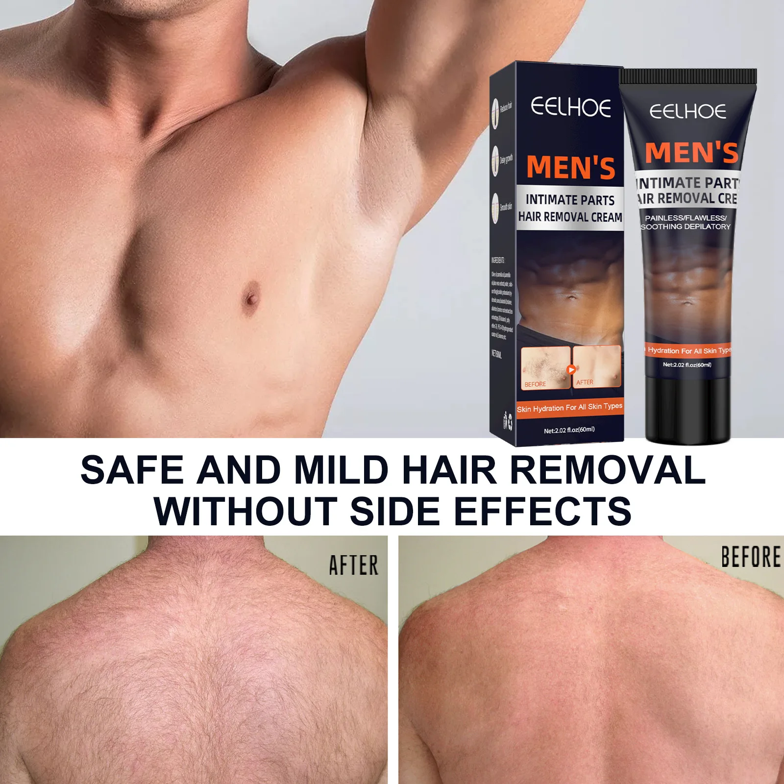 Crema de depilación suave para hombres, herramienta de depilación de todo el cuerpo, no daña la piel, los pelos del pecho, axila, piernas, pelo suave