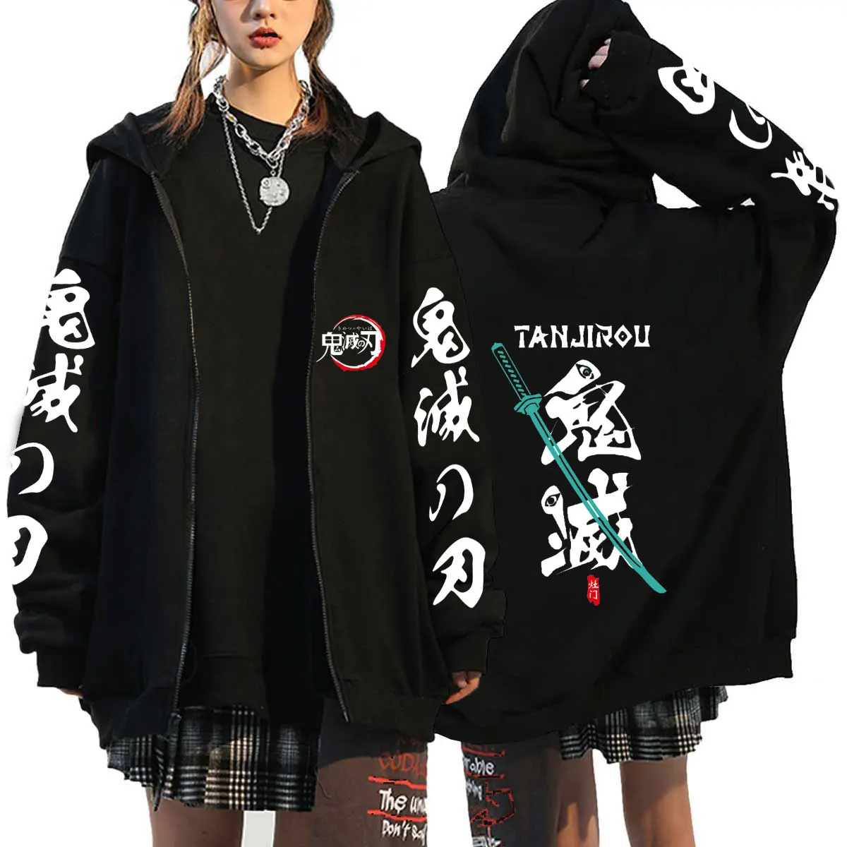 

Demon Slayer Anime Uzui Tengen Eyes Zipper Sweatshirt Graphic Print Oversized Hoodie Hip Hop Male Long Sleeve Cardigan Tracksuit