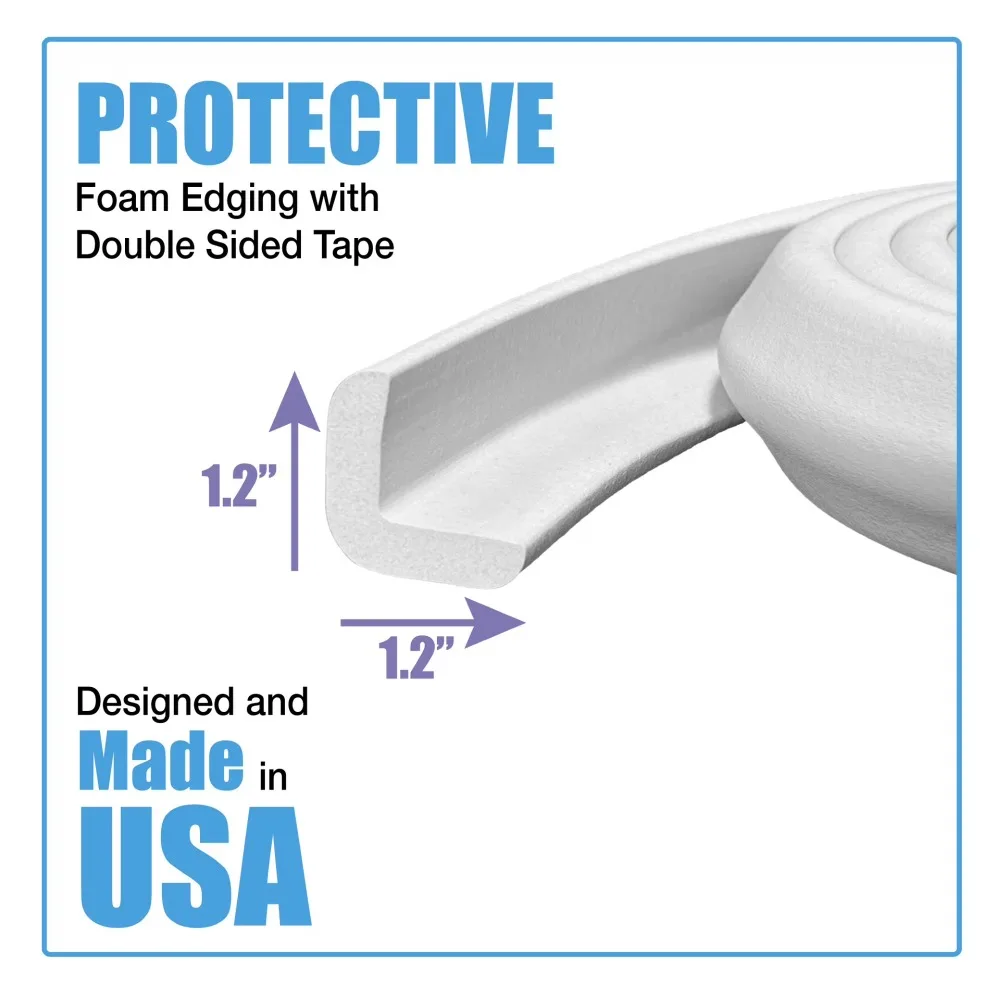 White Foam Rubber Edge Guard Corner Protector Baby Safety for Table Desk Cabinet 12 Feet Long Roll Child Toddler Home Furniture view 5