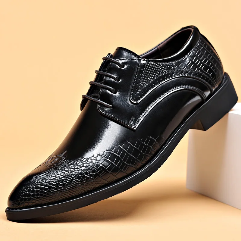 Męskie buty wizytowe Skala wzór Brogue Buty Męskie biznesowe skórzane buty Formalne Oxford Modne buty biurowe Obuwie ślubne Nowość