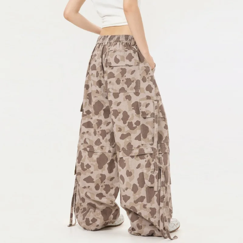 OR FL American Retro Drooping Sensation 100 Cotton Women Camouflage Cargo Trousers Baggy Wide Leg Jazz Dance Pants Women's Y2k