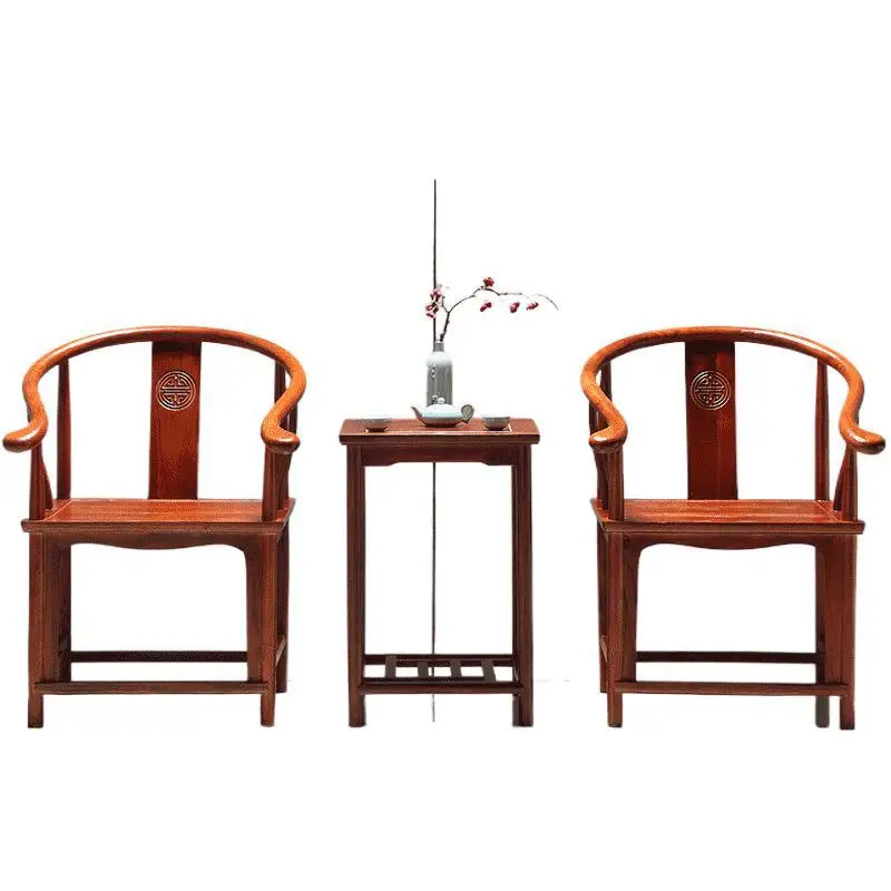 

Solid wood chair three-piece set Chinese backrest armchair balcony tea table antique casual