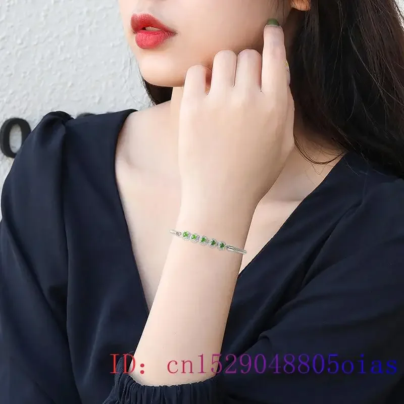 Burmese Jade Bracelets Luxury Gemstone Man Gemstones Fashion Emerald Green Natural Gifts Bangles 925 Silver Jewelry Amulets