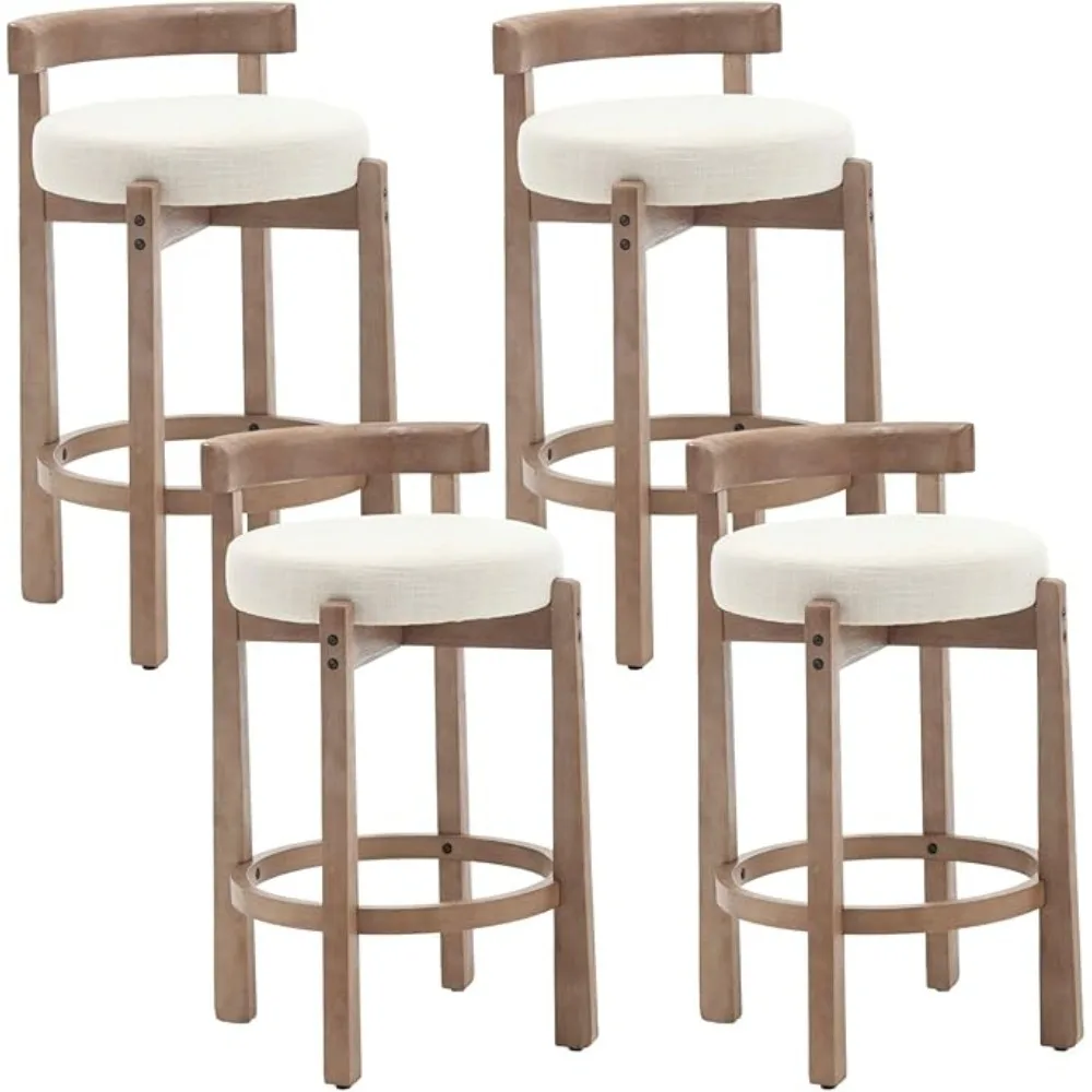 

Modern Bar Stools Set of 3, Armless Round Wood Barstools Kitchen Island Stool with Linen Seat, 26" Counter Height Stools