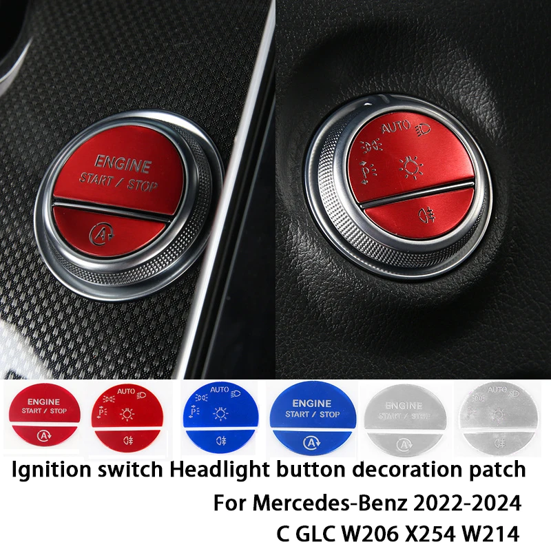 Auto Zündschloss Scheinwerfer Taste Dekoration Patch Metall Trim Abdeckung Für Mercedes-benz 2022-2024 C GLC W206 x254 W214 Innen