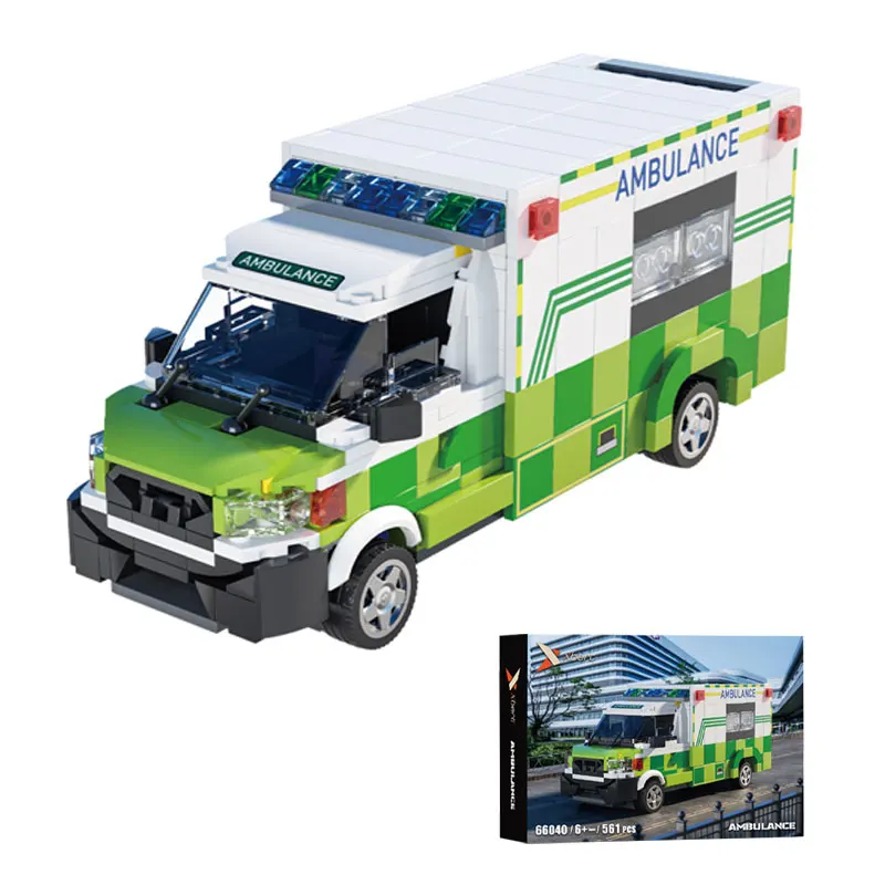 

Traffic Green Ambulance Model Escort Van MOC Building Blocks Kit DIY Emergency Vehicle Model for Kids Collectors