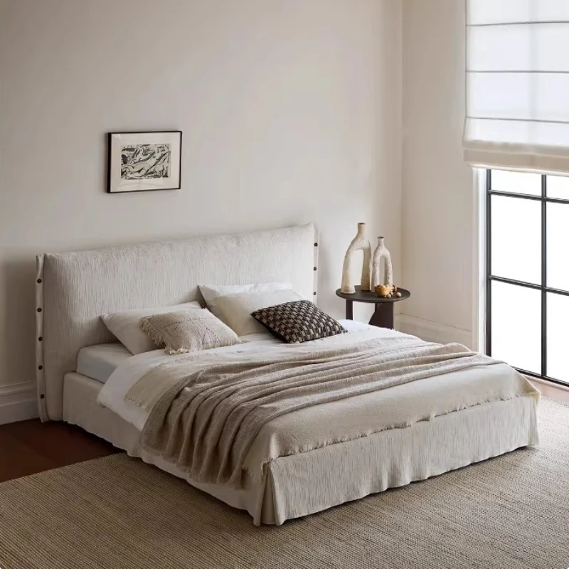 King Size Cream Style Bed 2 People 180x200cm Modern Minimalist Elegant Bed Frame Queen Luxury Letto Matrimoniale Home Furniture