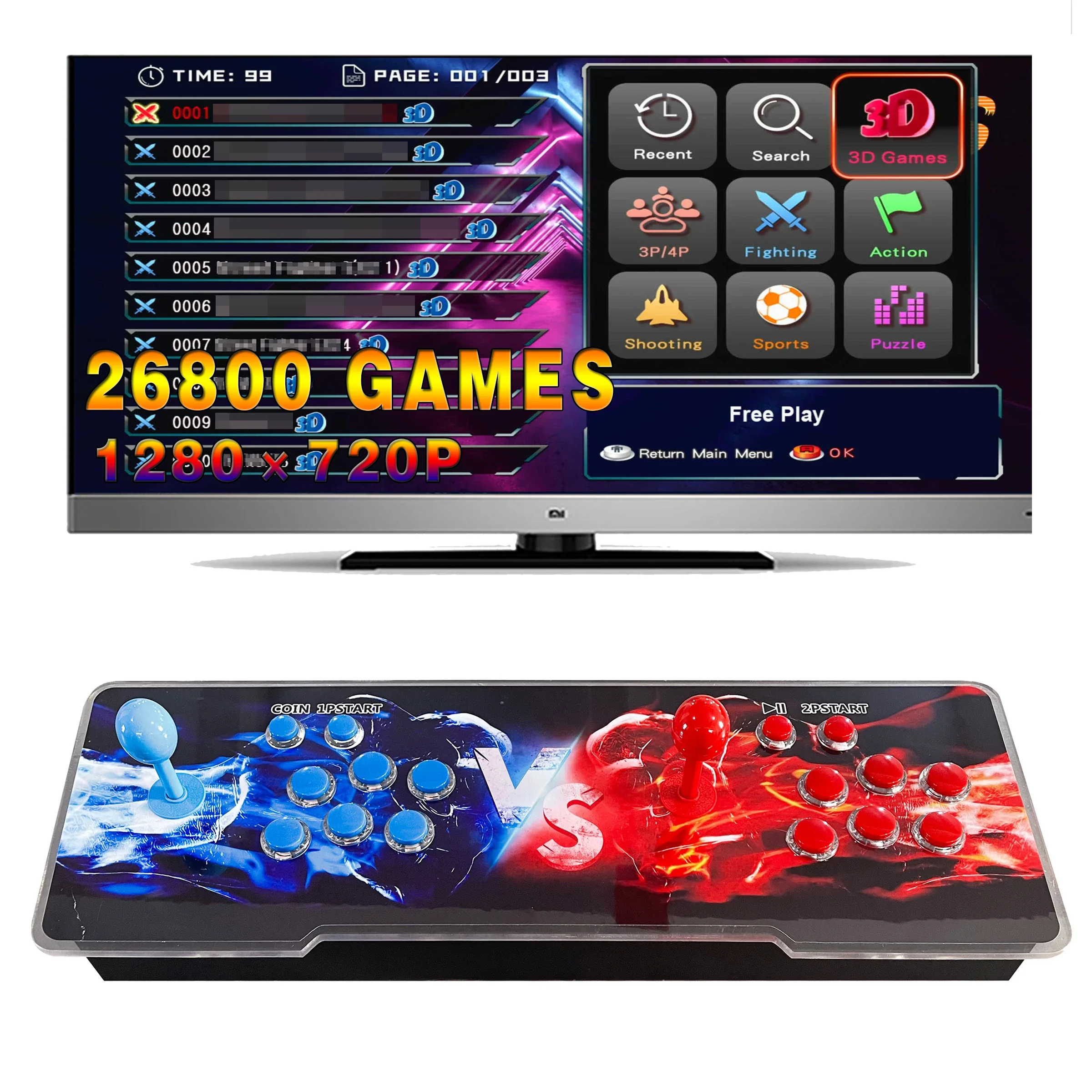 2025 New Design 3d Arcade Game Box HD 26800 In 1 Retro Arcade Gaming Stick Video Game Consoles