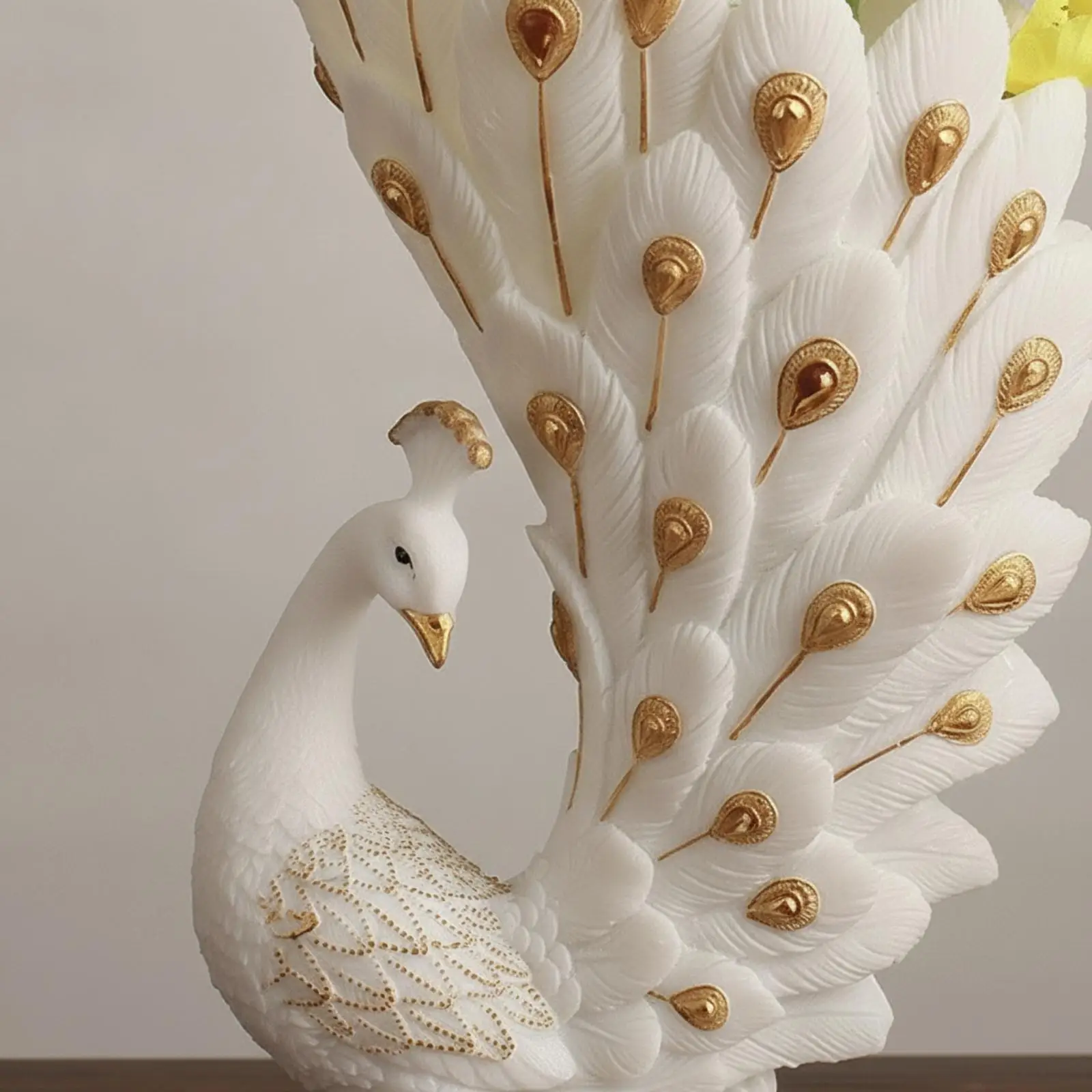 decorative-peacock-statue-vase-carved-tabletop-ornament-gold-toned-peacock