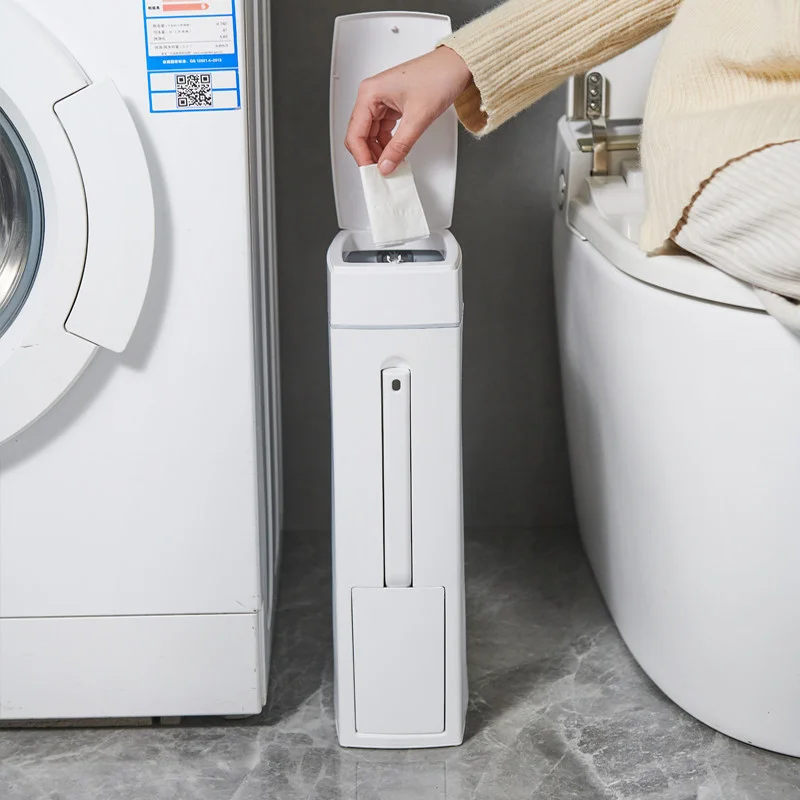 

Ультратонкая щетка для унитаза со встроенным мусорным ведром для раковины, длинная трубчатая форма, маленький размер, держатель для туалетной щетки с нажимным механизмом