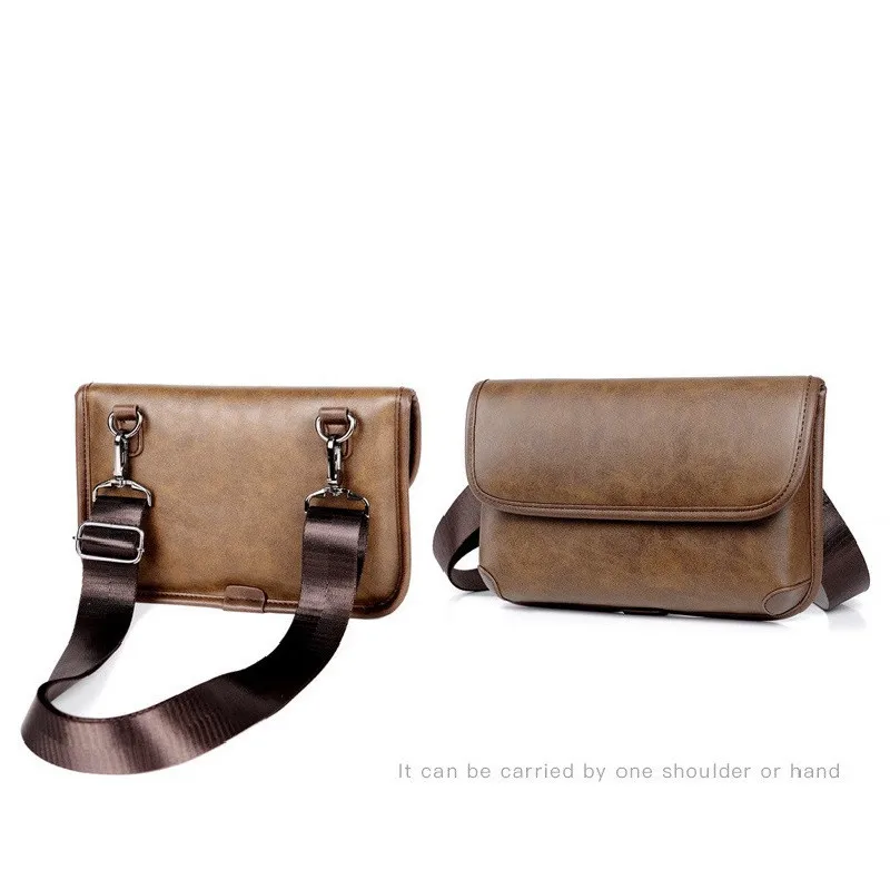 Vintage Men's shoulder bag trendy crossbody small bags retro PU leather handheld phonebag