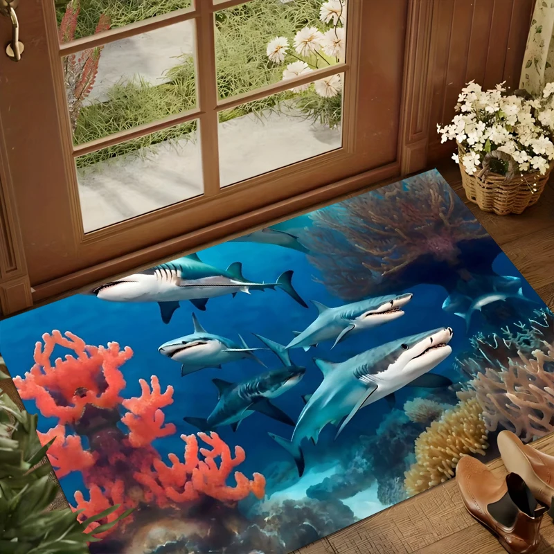 Coastal Ocean Life Print Doormat Non Slip Washable Rug for Beach House Living Room Bedroom Entryway Nautical Decor Soft Foot Mat