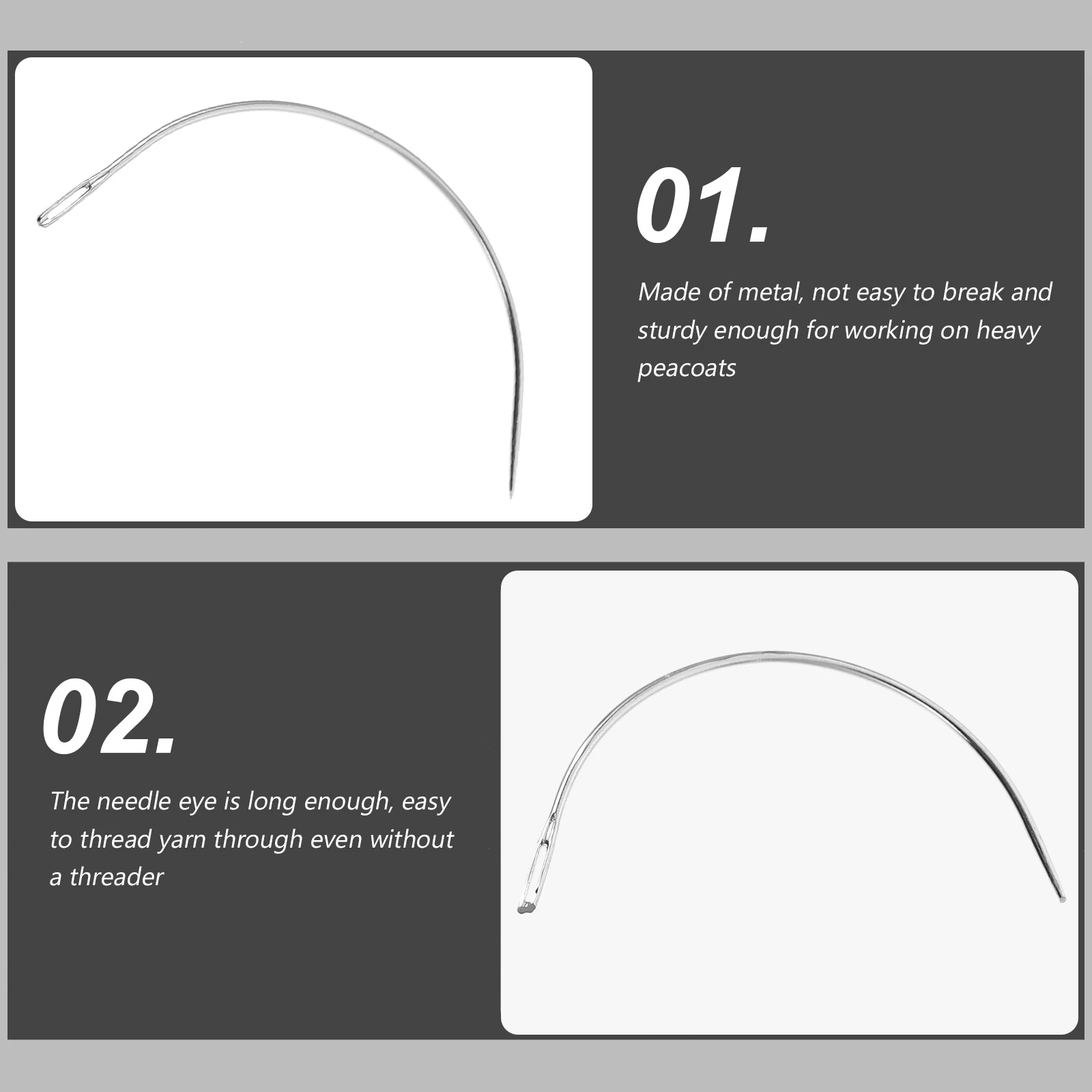 

48pcs Big Curved Sewing Curved Needle Needles 3.5 3 2.5 inch 2 inch Metal Weaving Needle for Craft Sewing Projects