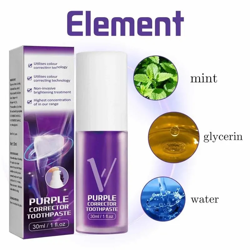 Dentifrice blanchissant violet pour hommes et femmes, dents sensibles, réparation des gencives, santé des gencives, soins bucco-dentaires, 30ml