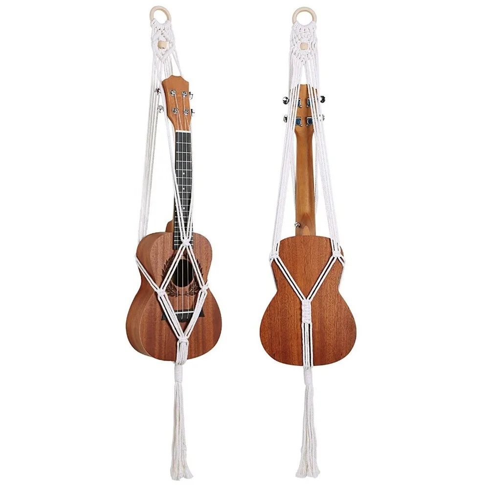 Trendy Woven Bohemian Guitar Stand Solid Color Cotton Rope Lace Woven Wall Hanging Guitar Wall Hanging