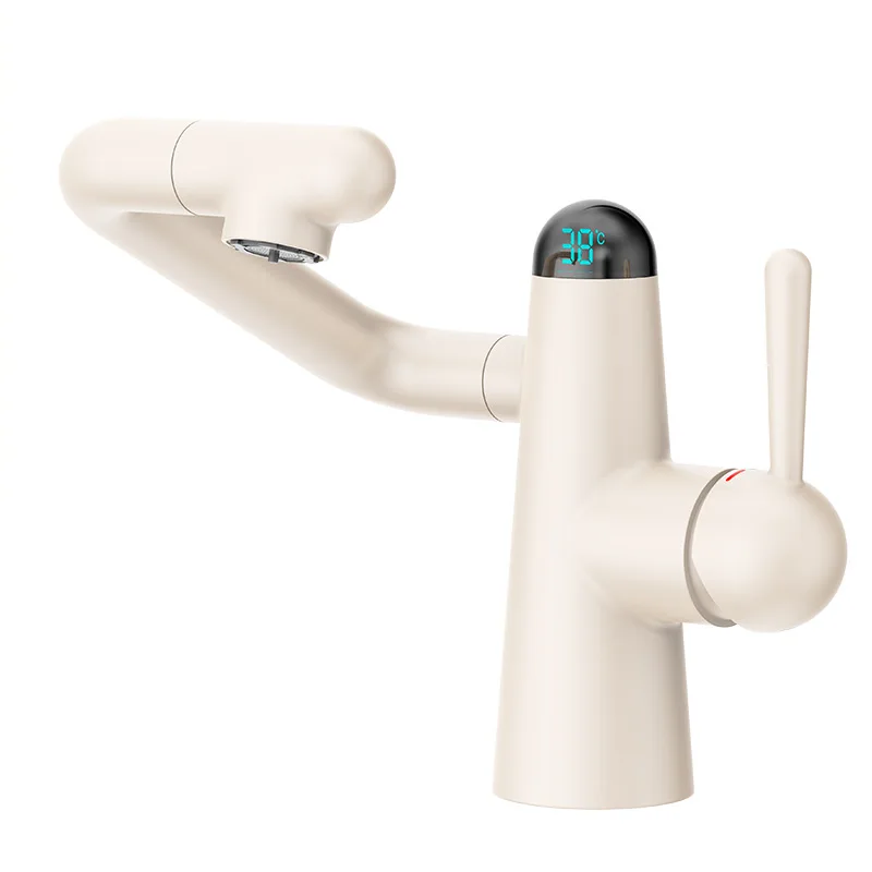 

Кремовый ветер Миньоны Белый смеситель для умывальника Бытовой смеситель для умывальника Смеситель с цифровым дисплеем Раковина для ванной комнаты Горячая и холодная вода