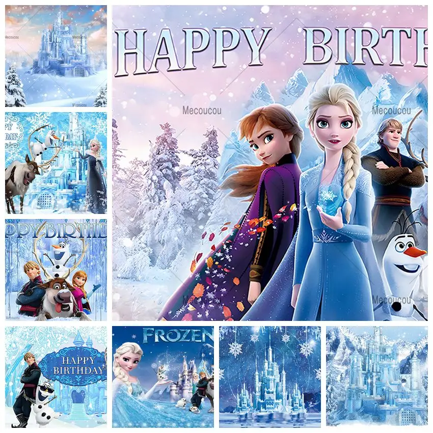 Disney Winter Ice Frozen Backdrop Snow Snowflake Castle Queen Princess Girls Elsa Anna Birthday Party Decor Photo Customized