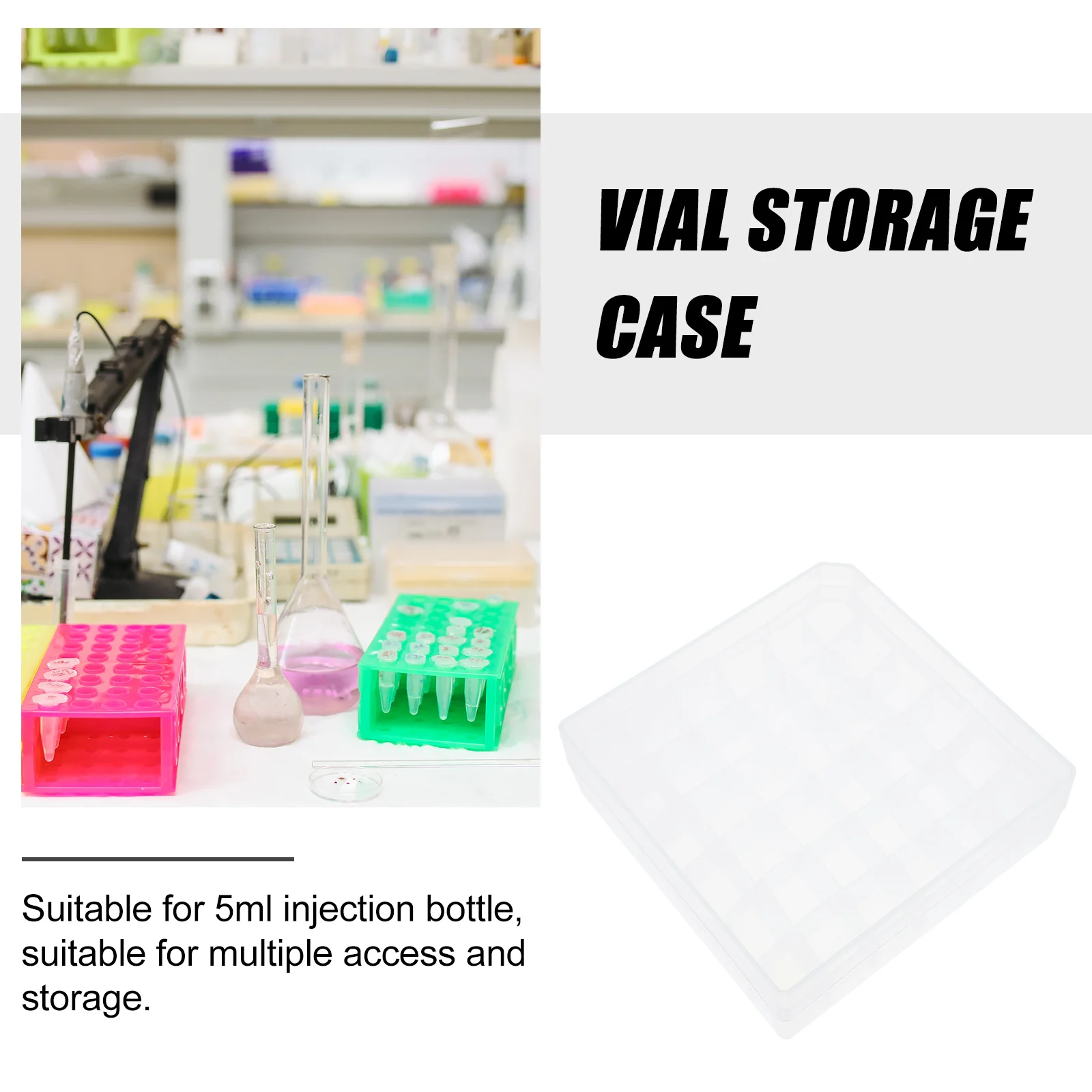 

36-Slot Compartments Vial Box Reusable Plastic Storage Case For Labs Sample Bottles Freezer Holder Transparent Durable