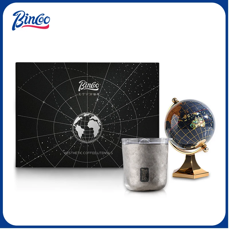Bincoo Titanium Coffee Thermos Mug, Globe Gift Box Set, Ultra-Light & Durable Pure Titanium, Ideal for Home Use/Cafe Gift Giving