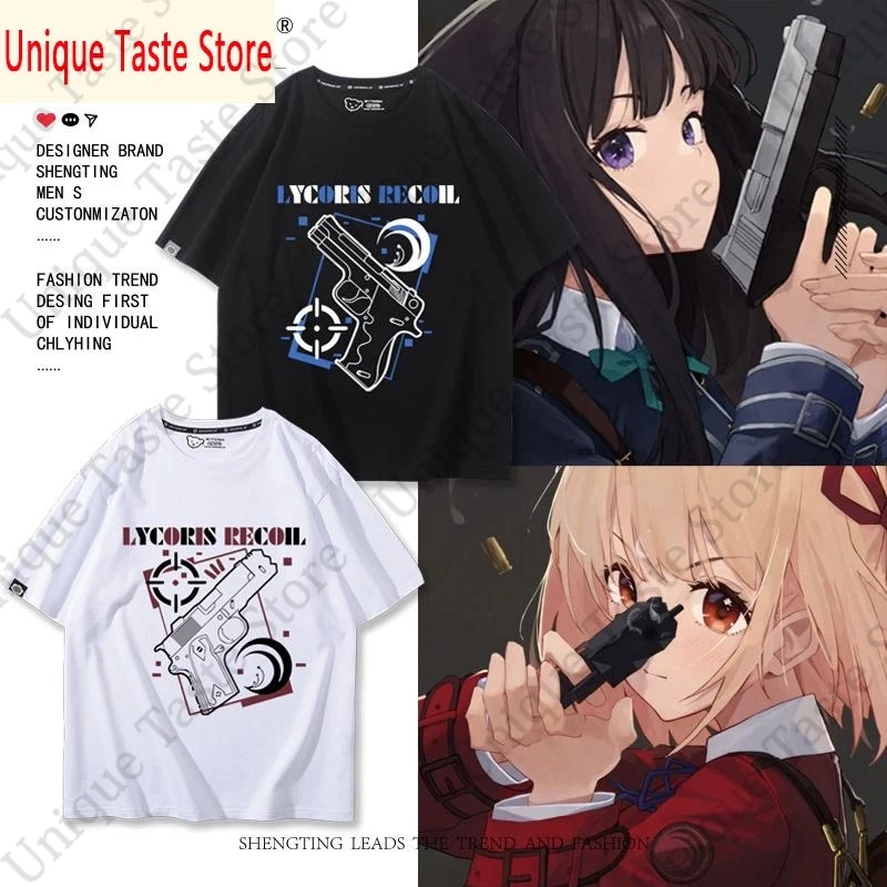 ‌Anime Lycoris Recoil T Shirt Detonics CombatMaster Smith & Wesson M&P9 print T-shirt Women Men Cotton Short Sleeve Tee Tops
