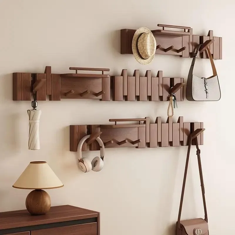 Piano-shaped Coat Hanger Wall Hanging Hook Can Be Folded Solid Wood Material Multi-functional Clothes Hanger for Entrance