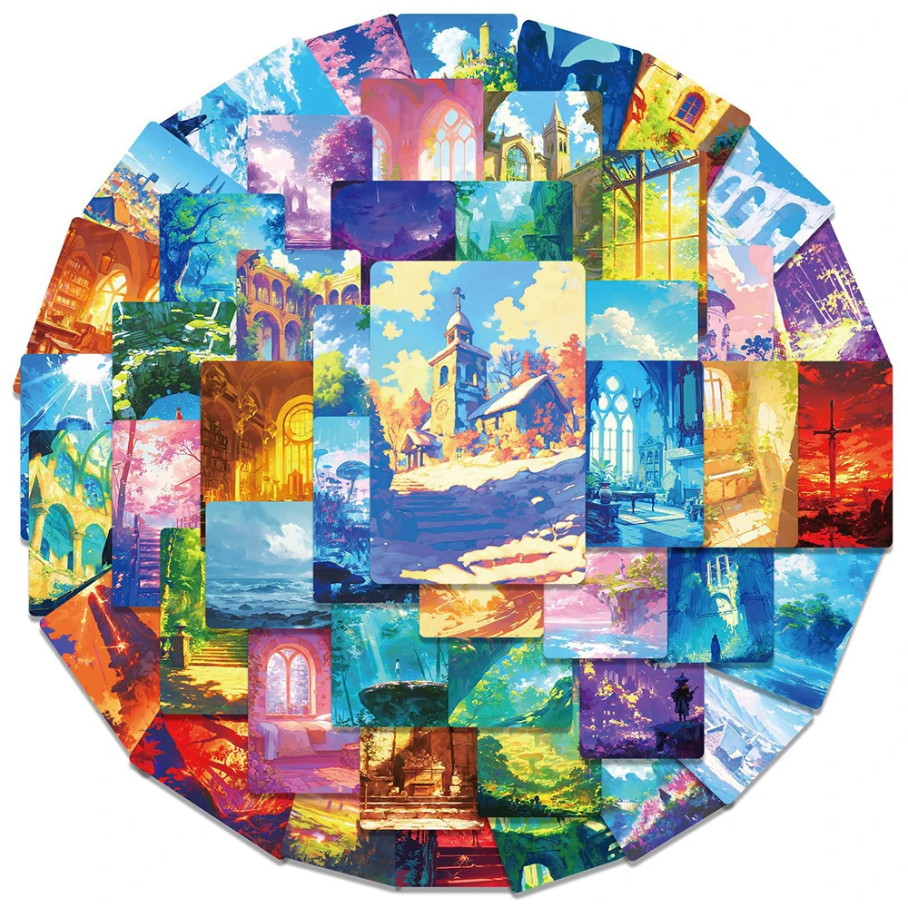 10/30/50 шт. Ins Стиль Мультяшный пейзаж Эстетические наклейки Аниме Наклейки для ноутбука, телефона, чемодана, украшения, игрушки