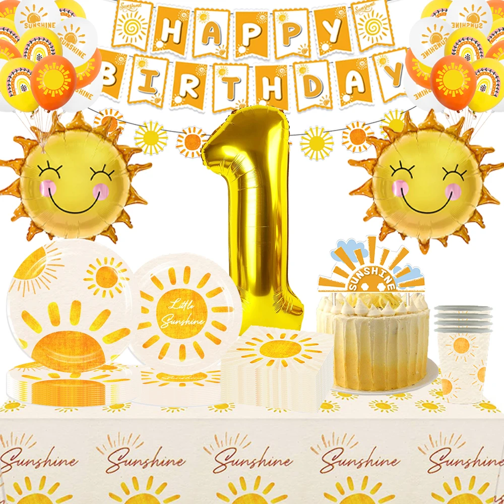 Décorations d'anniversaire soleil, assiettes, serviettes, tasses, bannière, style Boho, fête du soleil, premier voyage autour du soleil, fournitures de réception-cadeau pour bébé pour enfants