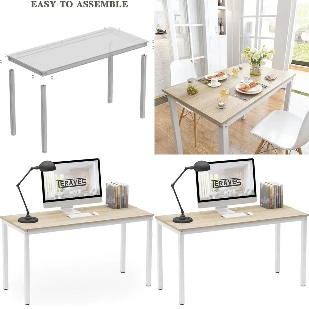 

Computer Desk/Dining Table Office Desk Sturdy Writing Workstation for Home Office (39.37“, Beige + White Frame)