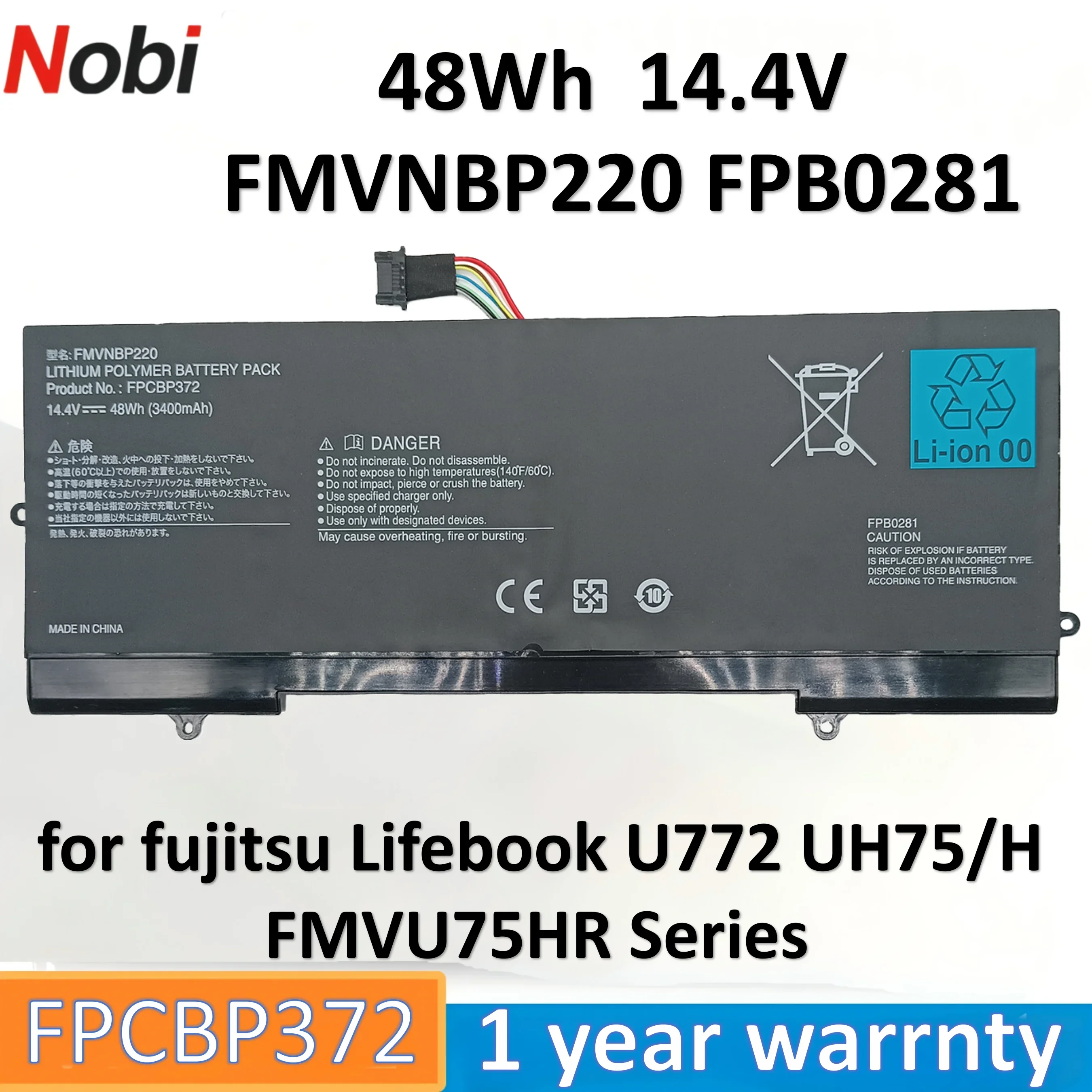 

Nobi FPCBP372 Battery for Fujitsu Lifebook U772 UH75/H FMVU75HR Laptop Compatible Part Numbers FPCBP372 FMVNBP220 FPB0281 14.4V