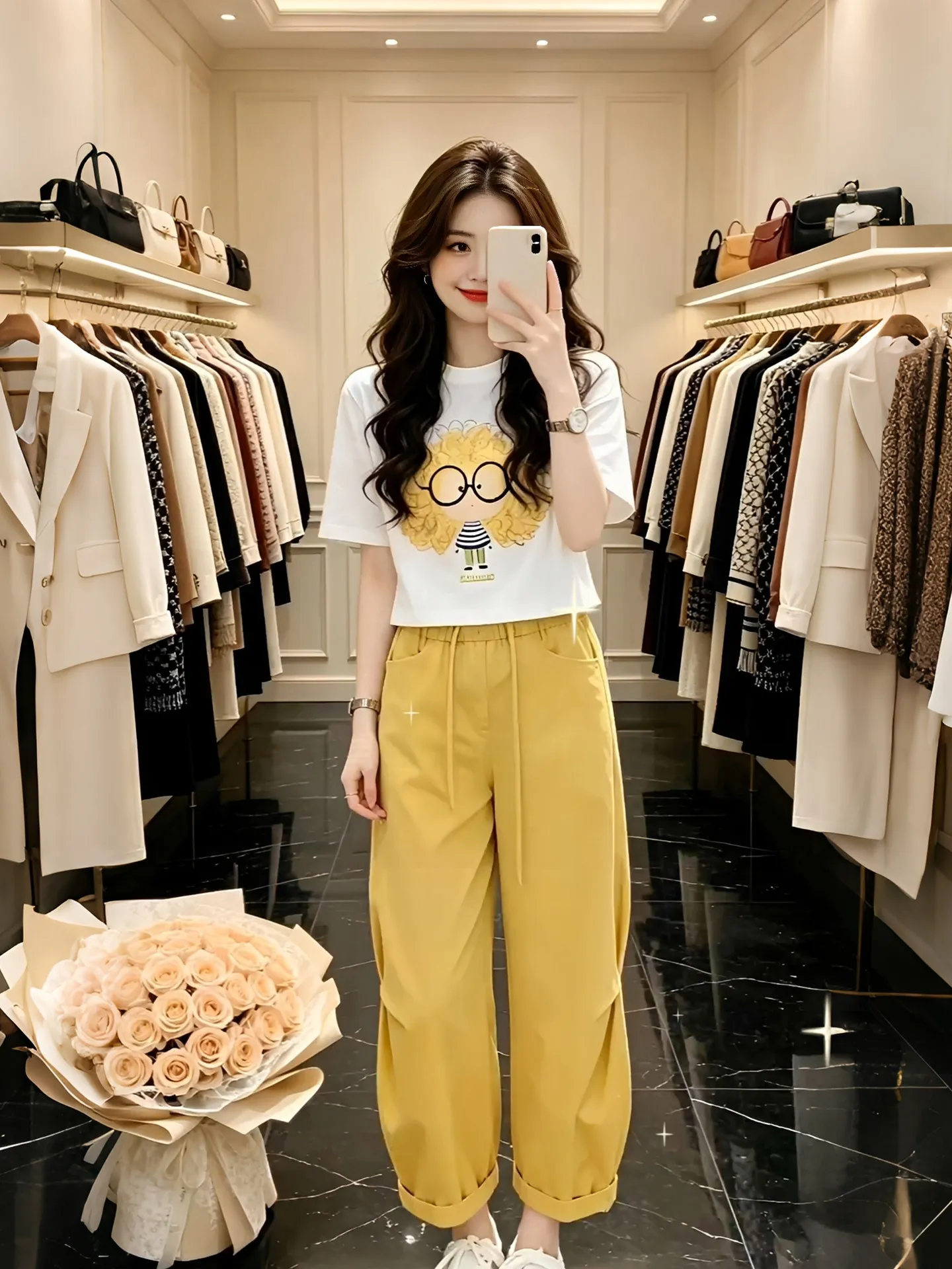 

Summer 2026 Women's Casual Sportswear Set Loose Fit Short Sleeve Printed High Waist Pants Two Piece Suit Breathable Comfortable