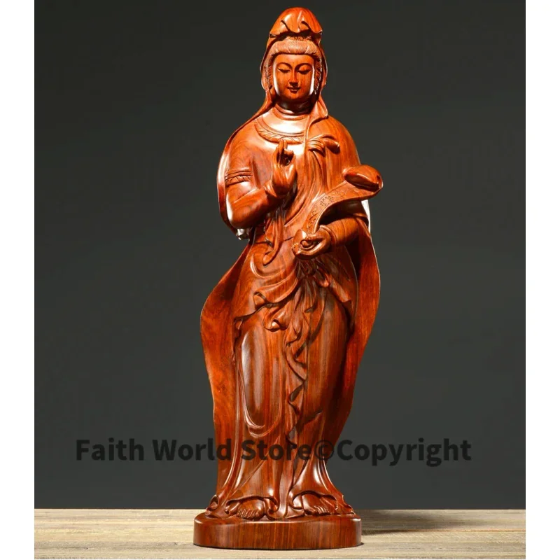 58CM large Huge effective blessing Luck safe RUYI godness Guanyin Bodhisattva Buddha Handmade Yellow pear wood carving statue