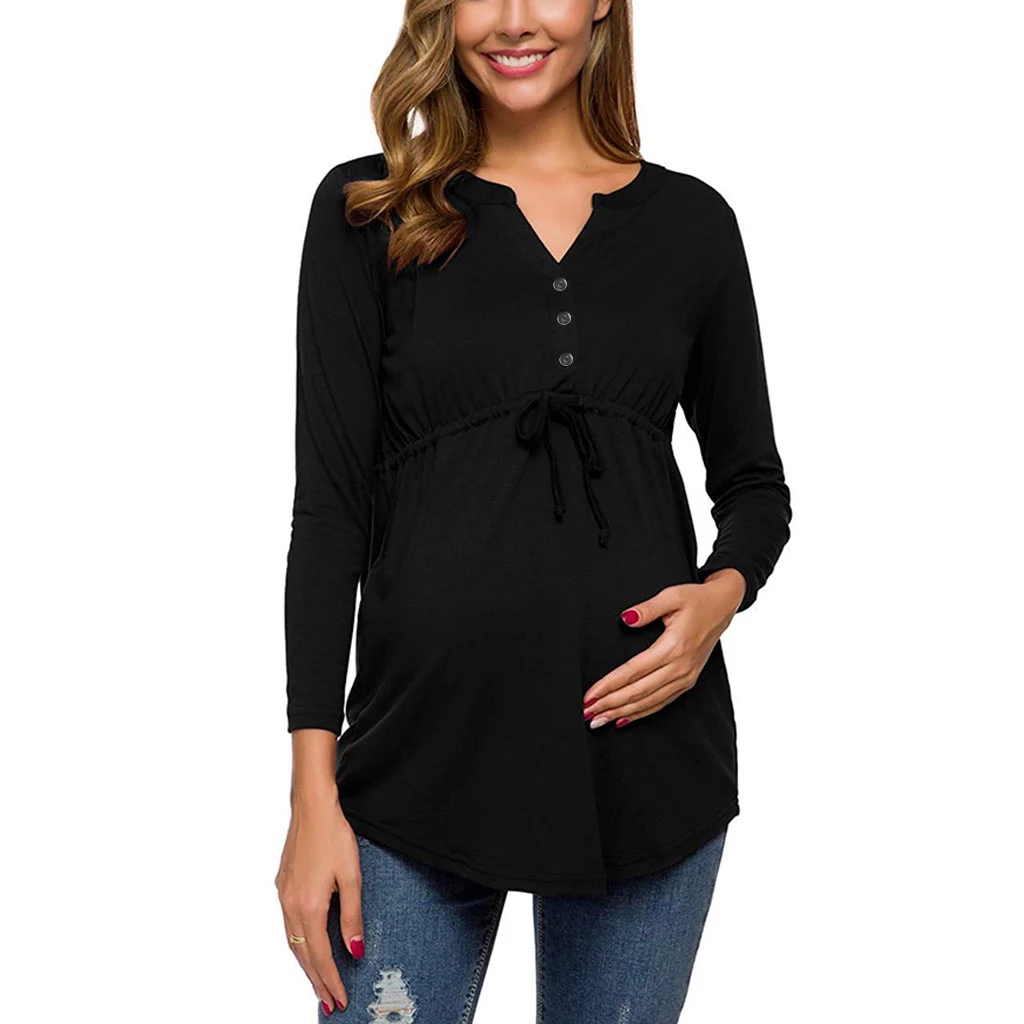 Frauen Mutterschaft Langarm Einfarbig Stillen Tops T-shirt Für Stillen – Detail 13