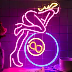 Ballerina on Ball Neon Sign Pink Blue Yellow LED Wall Art for Living Room Bedroom Bar Decor Dynamic Balance Female Gift