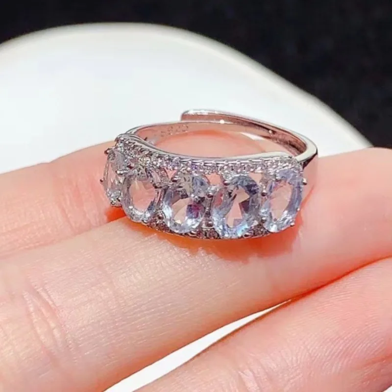 

Natural aquamarine ring 925 silver jewelry with 18K gold plating 4mm*6mm 2.5ct genuine aquamarine silver ring