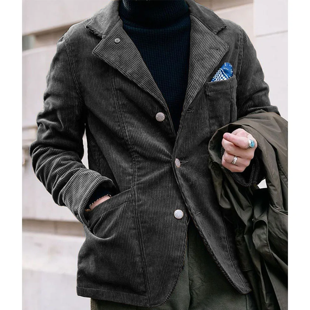 Men\'s Jacket Corduroy High Quality Fabric Spring New Single Breasted Jacket Slim Fit Comfortable Men\'s Coat Casual Fashion
