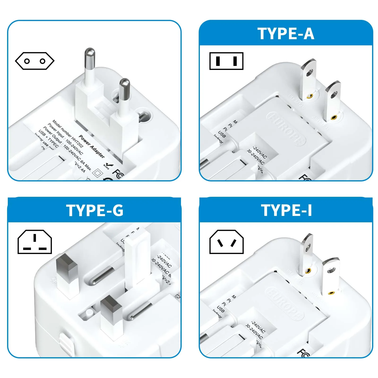 Adaptador Universal de Viagem com Porta USB Dupla, Adaptador Power Travel Plug, Carregador de Parede, Conversor, Tomada para EUA, UE, REINO UNIDO, AUS