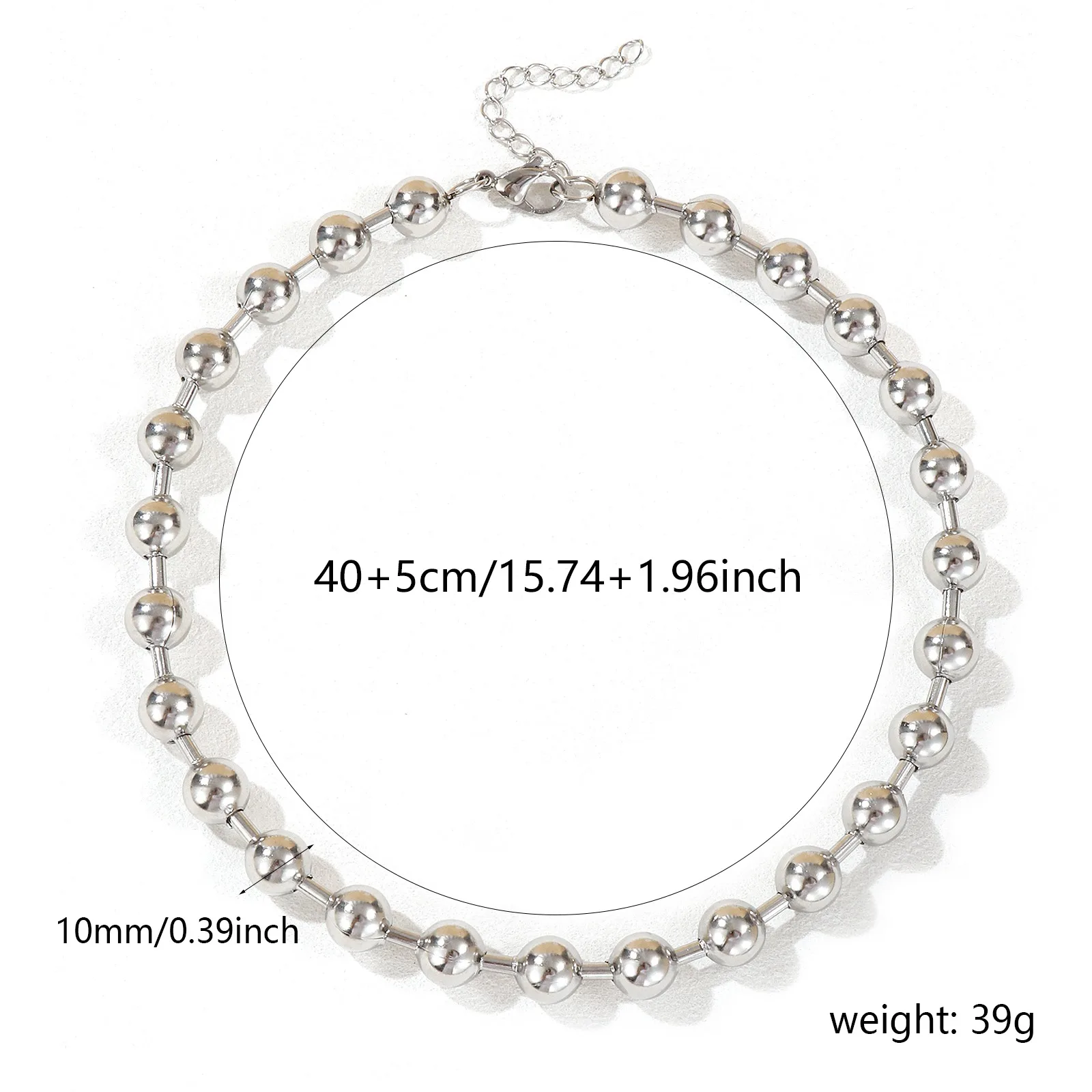 1 stuk eenvoudige roestvrijstalen ketting multicolor 8mm 10mm ronde kogelketting voor dames heren feest sieraden 40cm+ 5cm lang