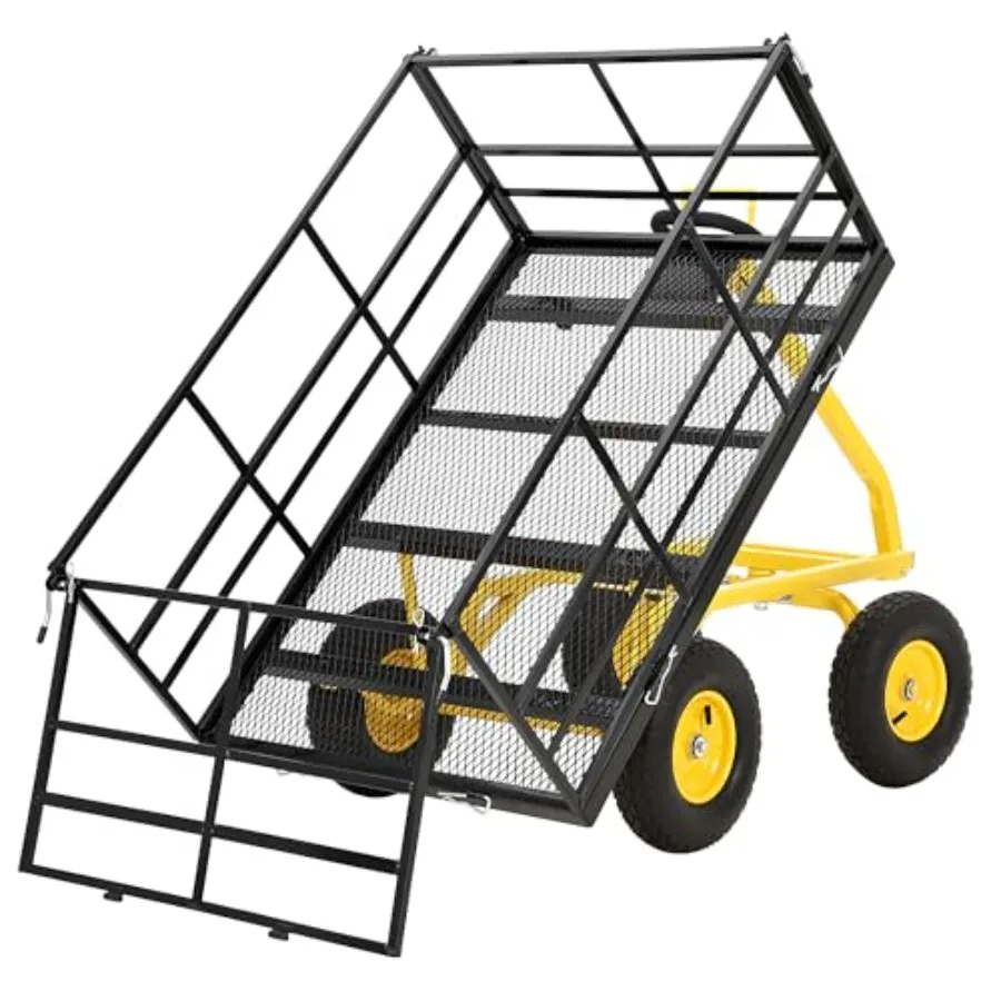 1500 LB Garden Dump Cart, Heavy Duty Metal Wagon Yard Trailer