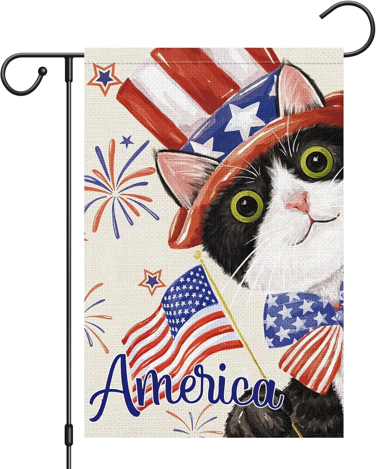 Heyfibro 4th of July Patriotic Black Cat Garden Flag 12x18 Inch Double Sided, America Independence Day Flag Memorial Day Firewor