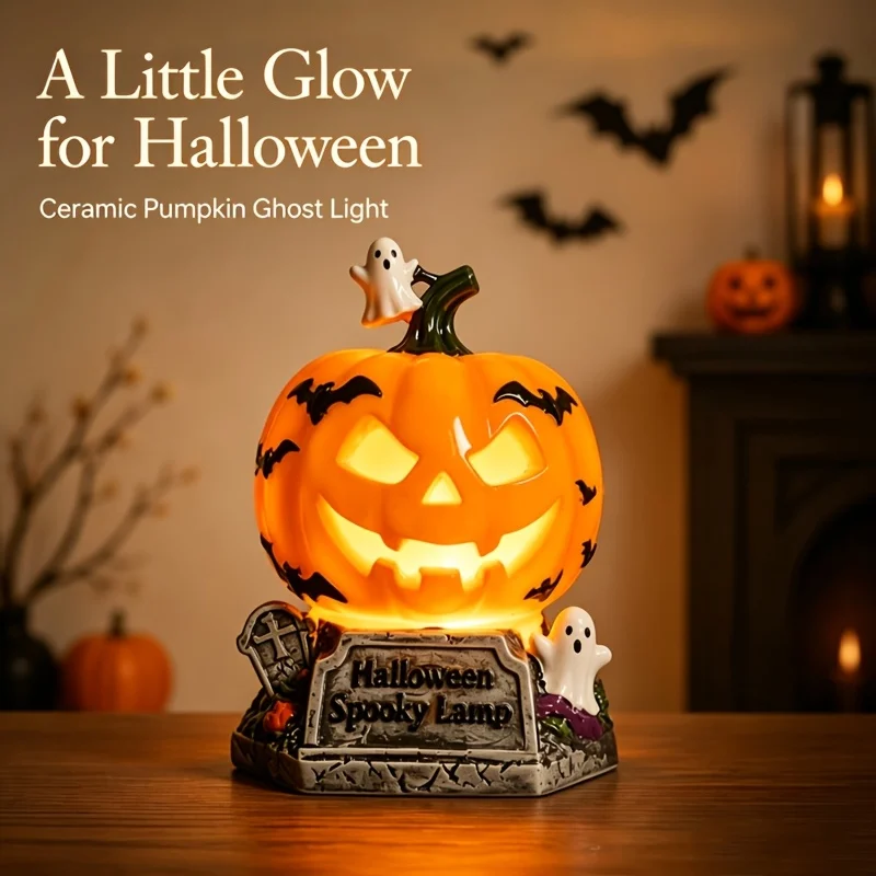 Halloween Pumpkin Nightlight USB Charging Cute Spooky Night Light Vintage Indoor Decor for Bedroom Home Office Desk Perfect Halloween Gift