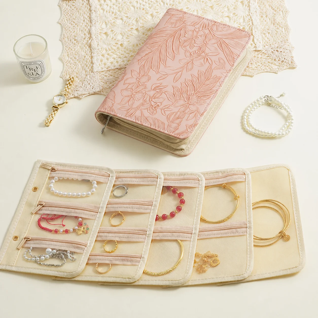 Loose-Leaf Jewelry Organizer Replaceable Pu Leather Jewelry Organizer Book-Style Jewelry Organizer Waterproof For Dressing Table