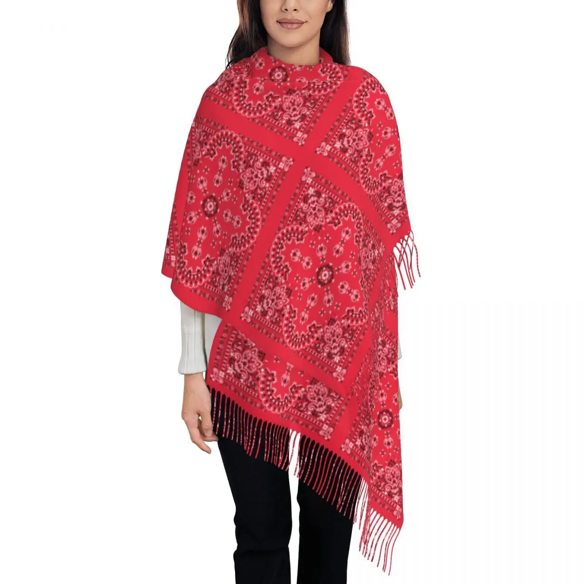 

Pisley Bandana Print Tassel Scarf Women Soft Bohemian Style Shawls Wraps Female Winter Scarves