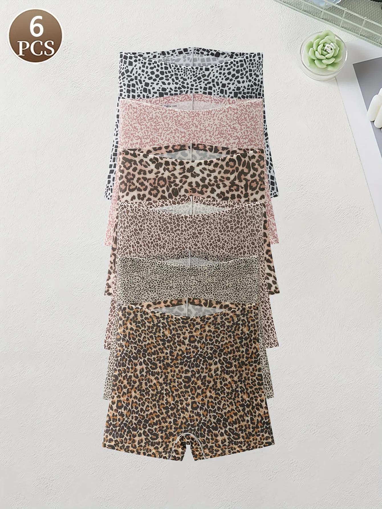 

6 шт. сексуальные бесшовные женские трусы из ледяного шелка с леопардовым принтом, дышащие и удобные леггинсы и трусы со средней талией.