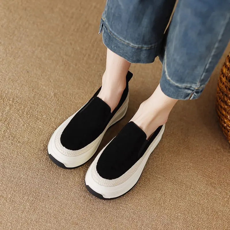 Women\'s Shoes Slip On Green Female Footwear Loafers High Platform Stylish And Low Price Fashion 2024 Vulcanized For Offer