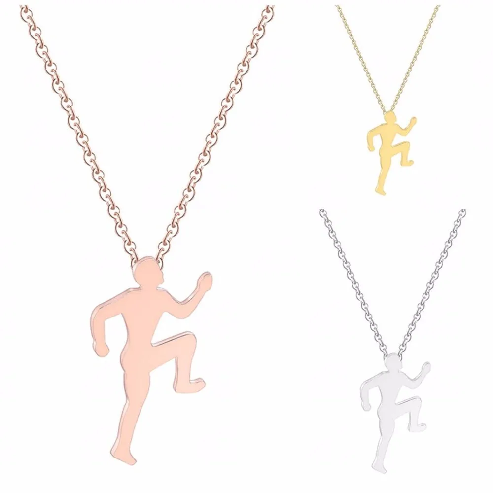 QIAMNI Trendy Girls Ballerina Dancer Figure Skating Runner Rider Pendant Necklace Muscle Bodybuilding Sport Jewelry Party Gifts