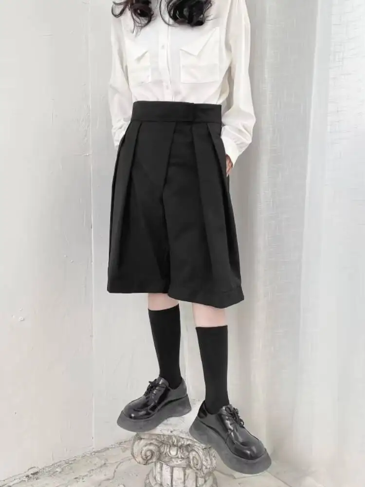 المرأة دعوى واسعة الساق السراويل الصيف جديد كلاسيكي بسيط الظلام عادية فضفاض منتصف الخصر موضة السراويل حجم كبير