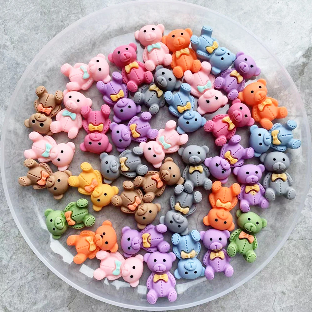 

10Pcs Kawaii Bear Nail Art Charms 3D Cute Resin Craft Cartoon Tie Bears Nails Part Decoration Luxury Manicure Accessory 15*25mm