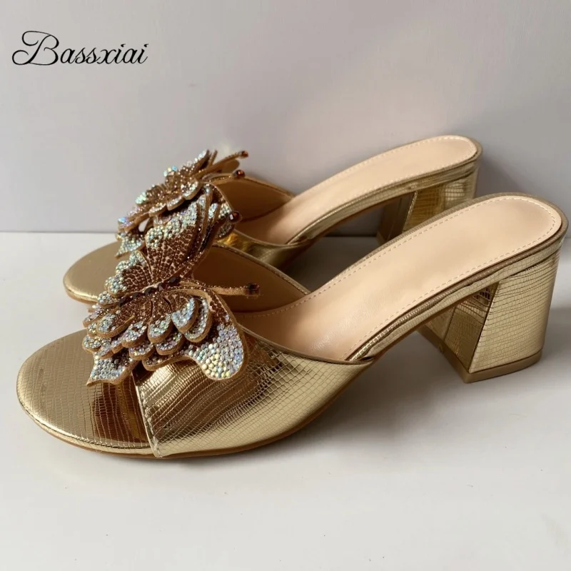 

Женские летние мюли с уникальным дизайном, украшенные кристаллами и стразами, в лаконичном стиле, на среднем каблуке, с ремешком на пятке, для повседневной носки