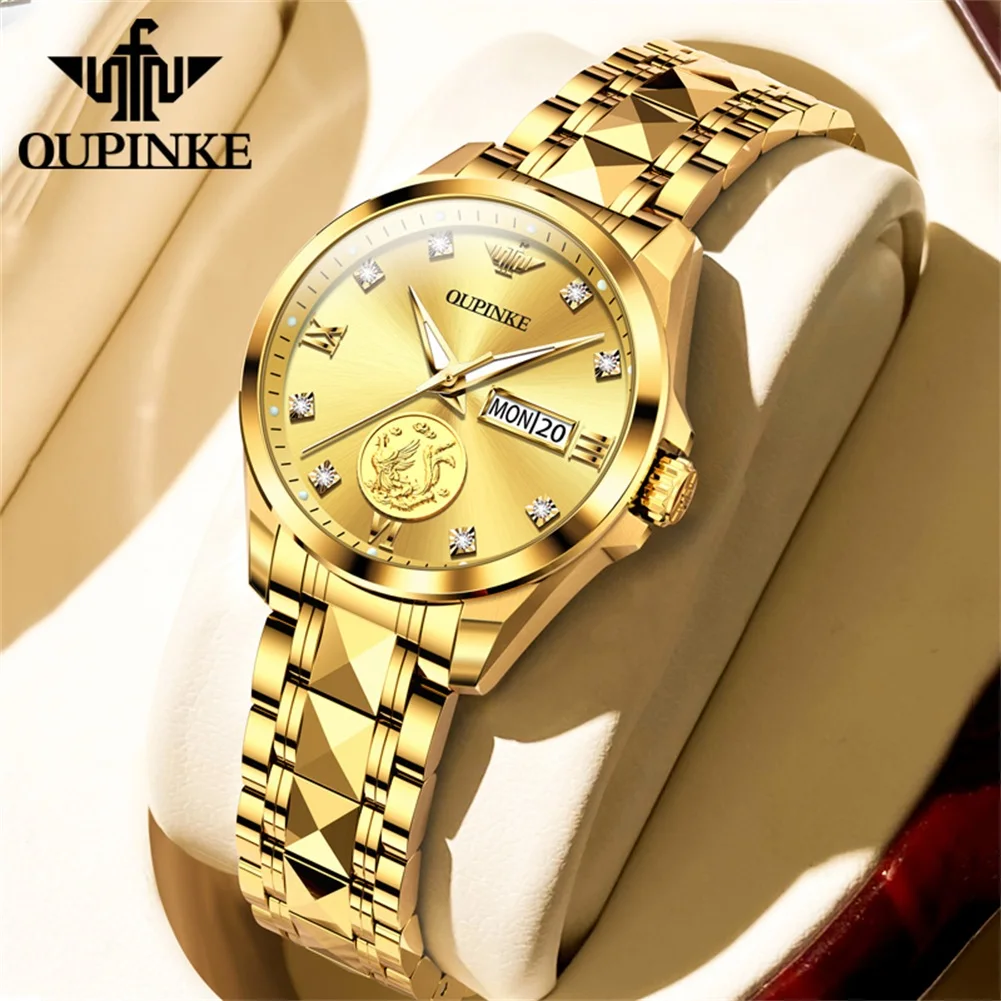 OUPINKE Top Luxury Brand Women\'s Watch Real Gold Real Diamond Automatic Mechanical Watch Sapphire Mirror Surface Lady Wristwatch